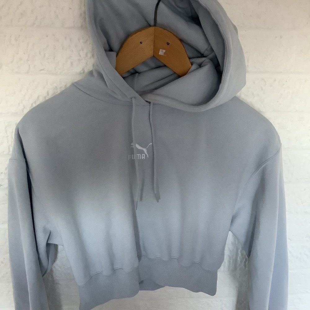 Puma Cropped Hoodie - Size S - Light Blue - Cotton - P2P 18” - Picture 5 of 8